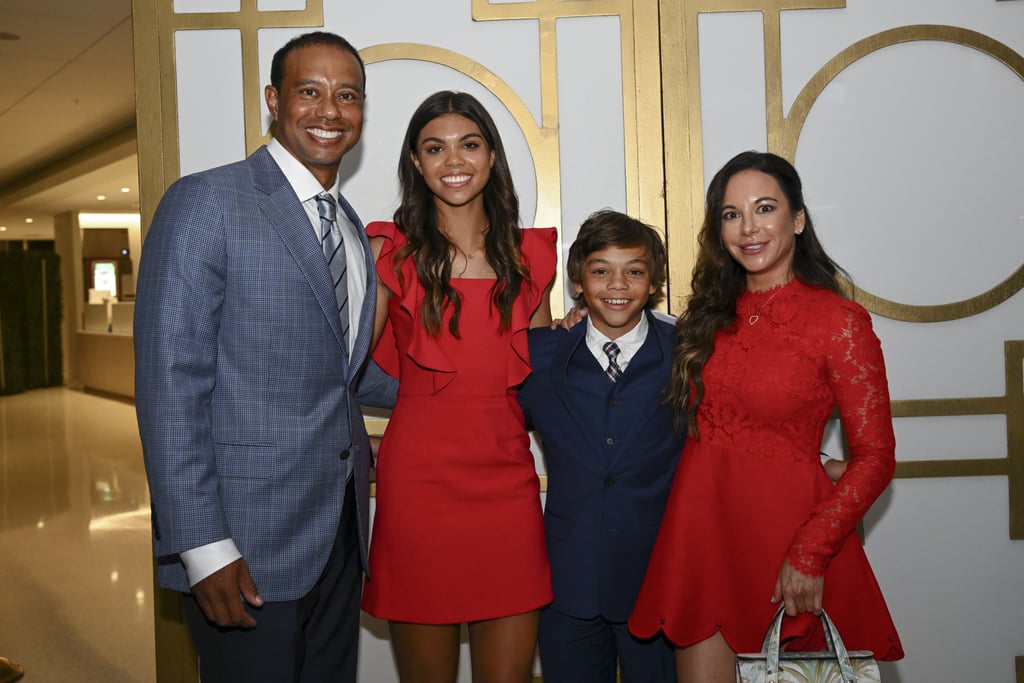 Tiger Woods with daughter Sam Woods, son Charlie Woods, and girlfriend Erica Herman at his Hall of Fame induction ceremony.
