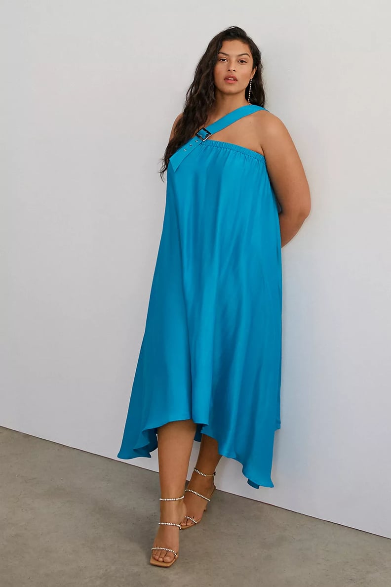 Totally Turquoise: Let Me Be One-Shoulder Vibrant Midi Dress