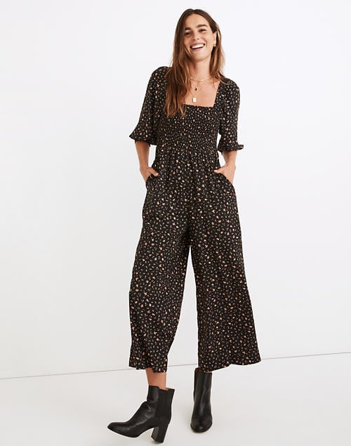 Pockets Included: Madewell Lucie Elbow-Sleeve Smocked Wide-Leg Jumpsuit
