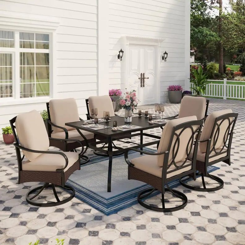 A 7-Person Dining Set: Phi Villa 7-Piece Black Metal Outdoor Dining Set