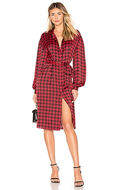 L'Academie The Amanda Midi Dress in Red Houndstooth