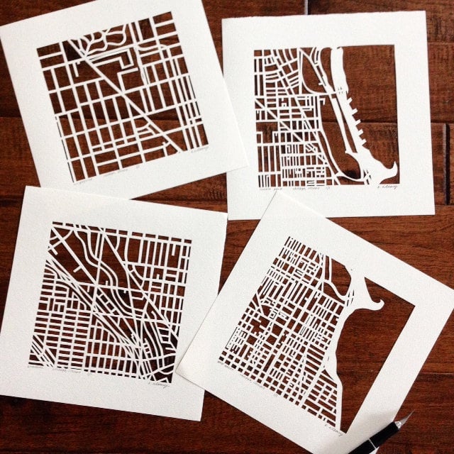 Delve deep into the city grid with these cutout neighborhood maps ($75-$145).
