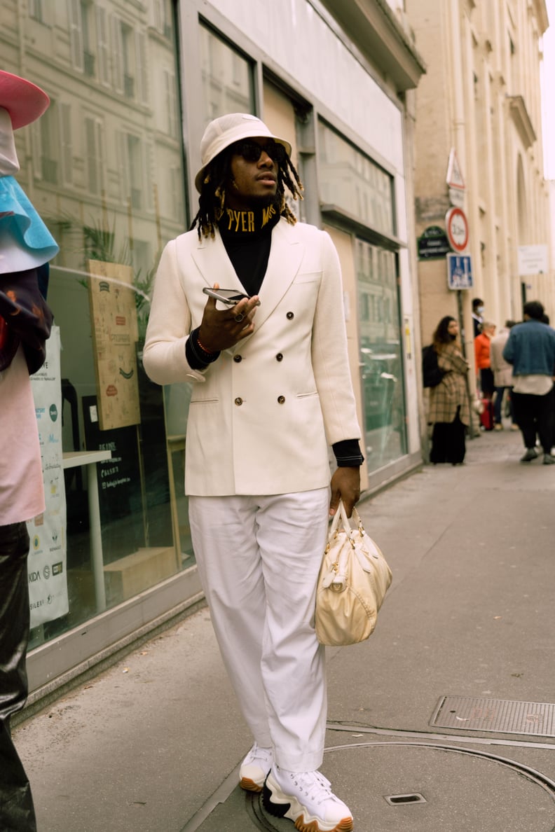 Winter-White Outfits With a Blazer and Bucket Hat