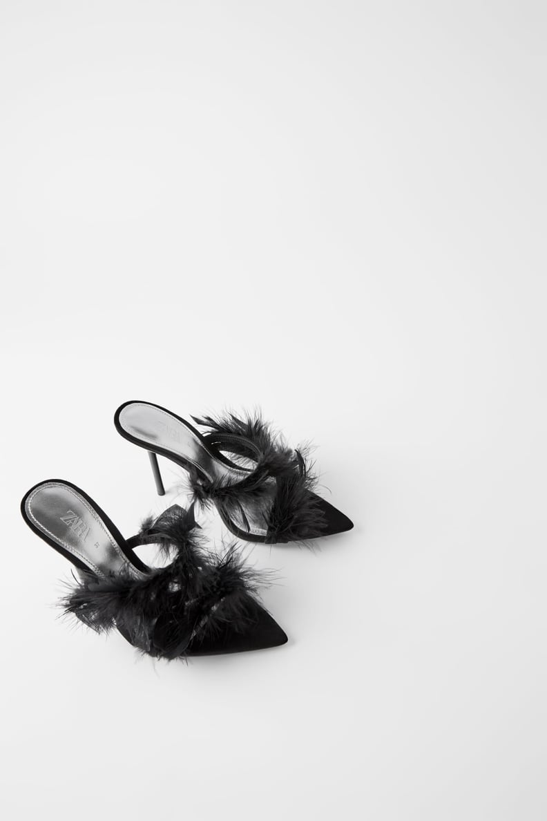 Zara Blue Collection Feathered Leather Heels