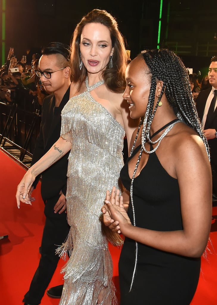 Angelina Jolie Silver Fringed Dress at Maleficent 2 Premiere