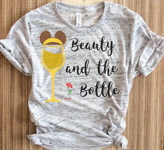 Beauty and the Bottle - Funny Beauty and the Beast Drinking Wine Disney T  shirt