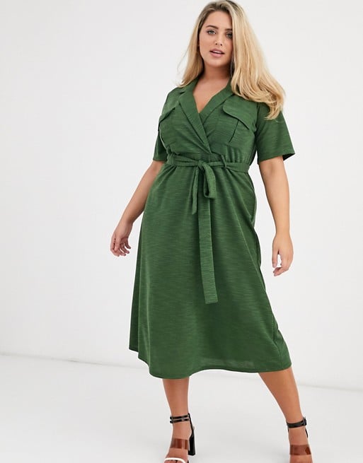 ASOS DESIGN Curve Midi Belted Shirt Dress in Slub