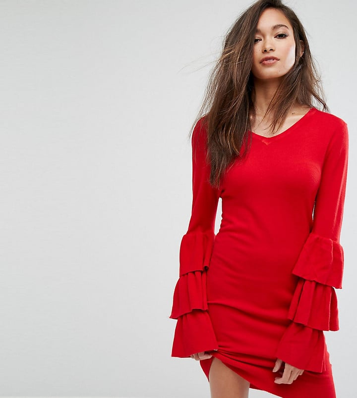 PrettyLittleThing Ruffle-Sleeve Knitted Dress