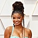 Halle Bailey Wears Green Crop Top and Slitted Skirt Set