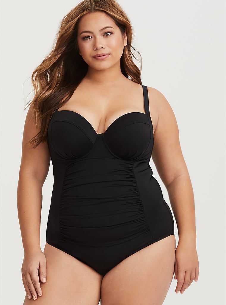 Torrid Black Ruched Push-Up Demi One-Piece Swimsuit