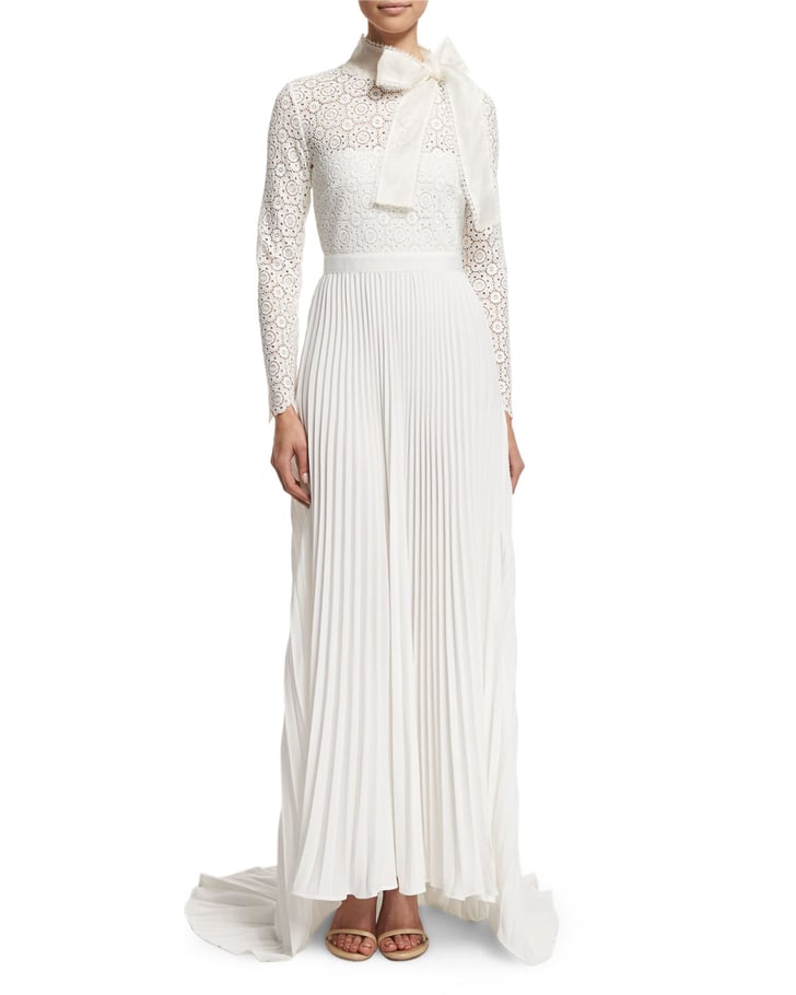 Self-Portrait Apparel Long-Sleeve Pleated Lace-Trim Gown ($1,350 ...