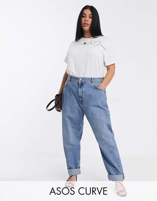 ASOS DESIGN Curve High Rise 'Slouchy' Mom Jeans in Mid Vintage Wash