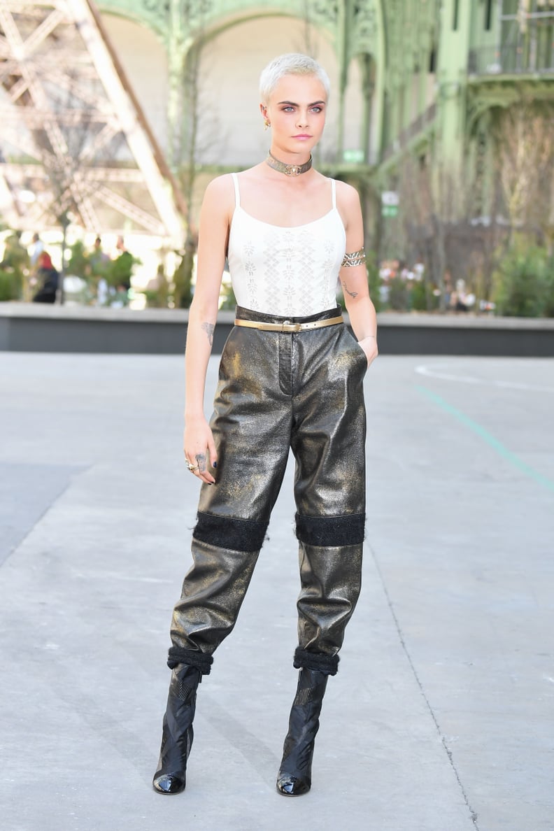 Cara Delevingne joined the front row in cargo pants