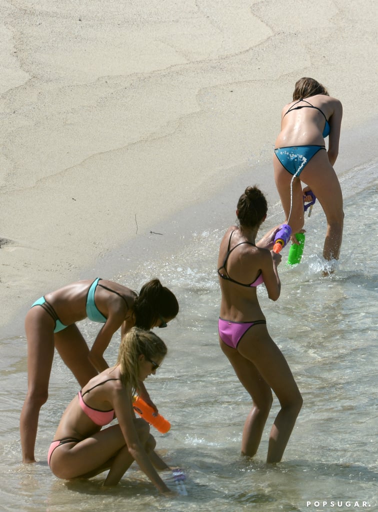 Nick Jonas and Victoria's Secret Models on the Beach 2015