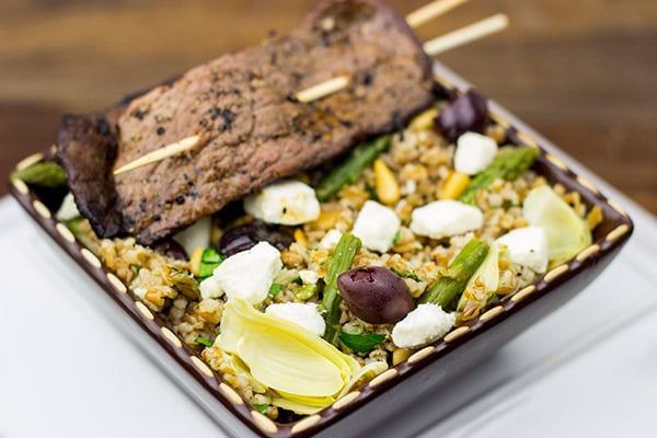 Mediterranean Bulgur Salad with Grilled Flank Steak