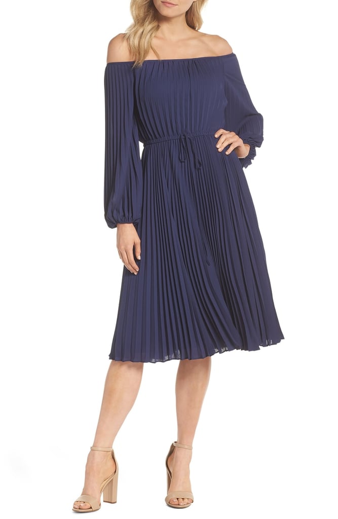 Gal Meets Glam Collection Elise Off-the-Shoulder Pleated Georgette Dress