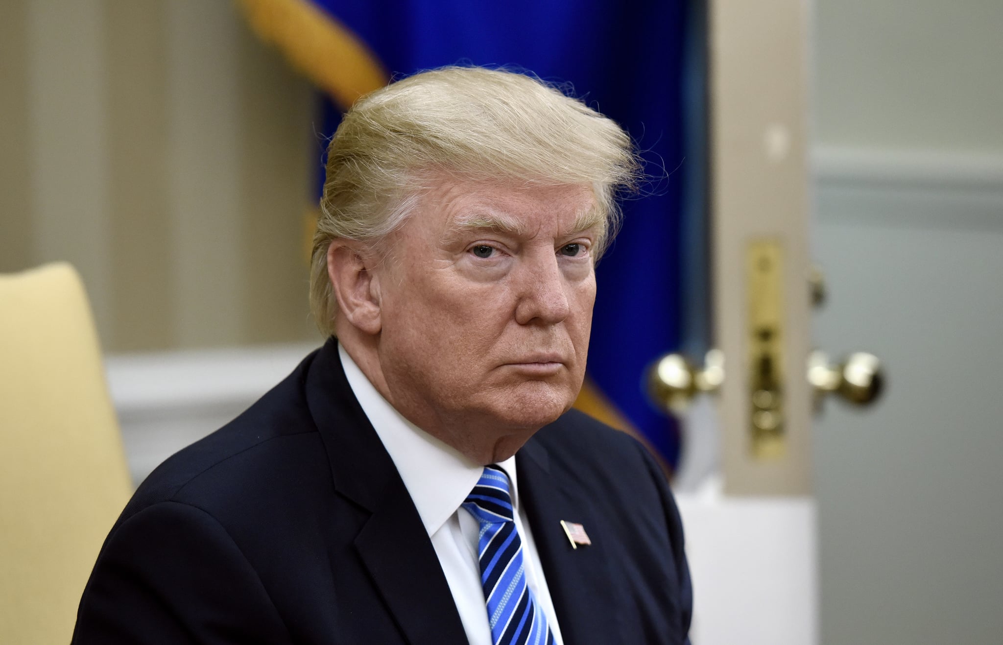 WASHINGTON, DC - JUNE 30:  (AFP OUT) U.S President Donald Trump looks on during a meeting with South Korean President Moon Jae-in in the Oval Office of the White House on June 30, 2017 in Washington, DC. President Trump and President Moon will hold an Oval Office meeting and then give joint statements in the Rose Garden. (Photo by Olivier Douliery - Pool/Getty Images)