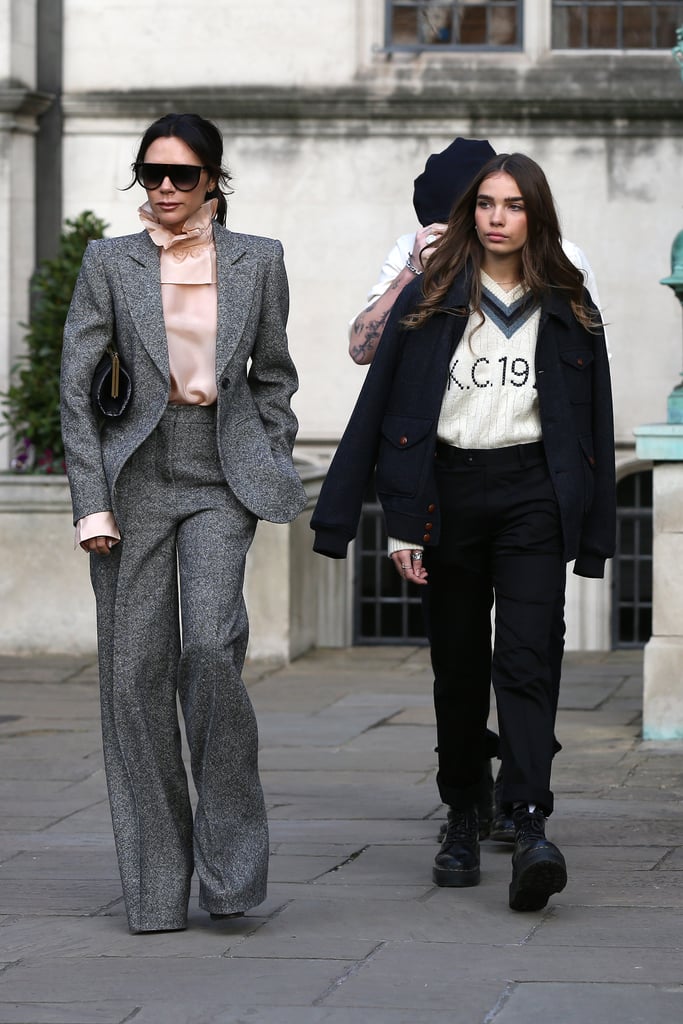 Victoria Beckham Gray Suit With Brooklyn Beckham Girlfriend