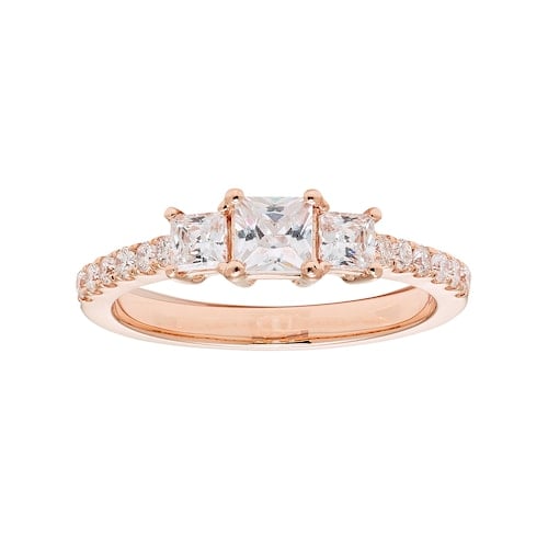 14k Gold 1 Carat T.W. IGL Certified Diamond Princess Cut 3-Stone Engagement Ring