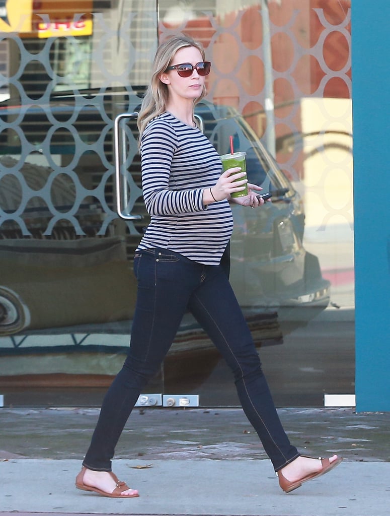 Pregnant Emily Blunt got a green juice on Tuesday in LA.