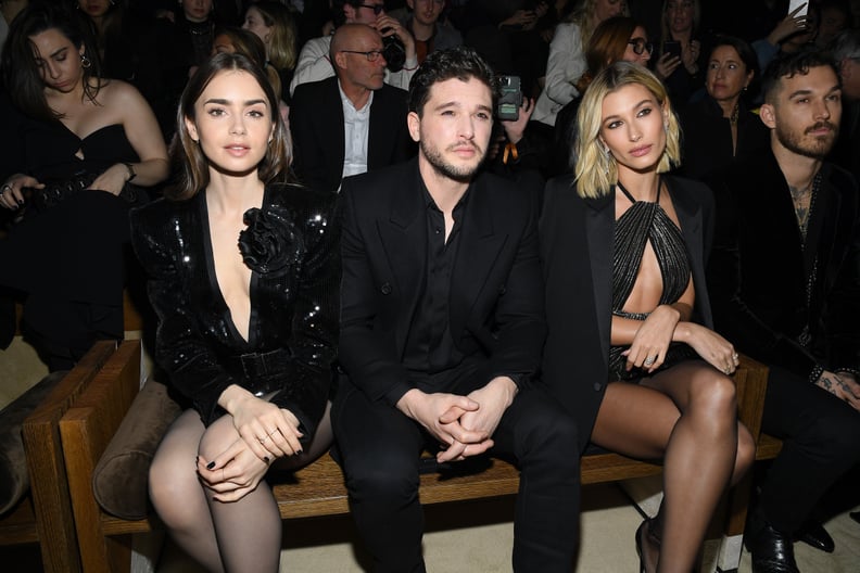 Lily Collins, Kit Harington, and Hailey Bieber at the Saint Laurent Fall 2020 Show