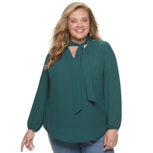 EVRI Plus Size Tie-Neck Blouse