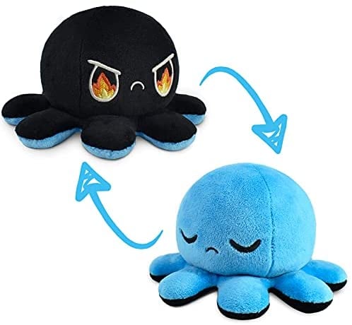 TeeTurtle Reversible Octopus Plushie Sleepy Blue and Rage Black