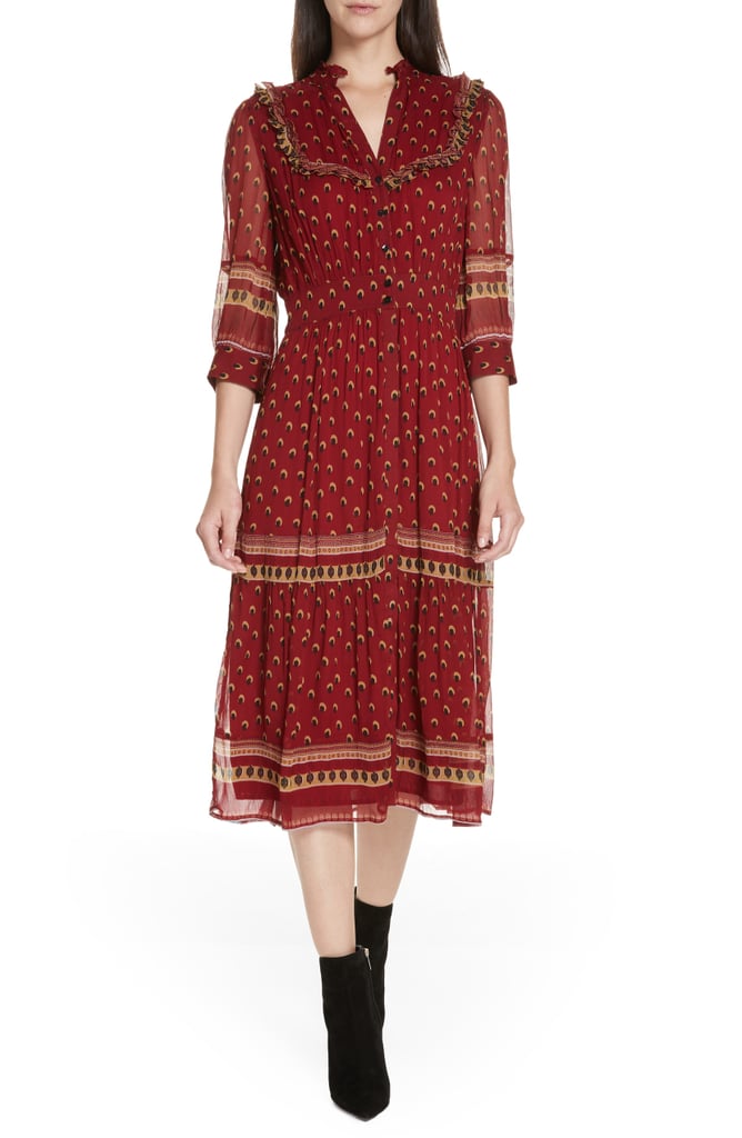 ba&sh Barie Ruffle Print Midi Dress