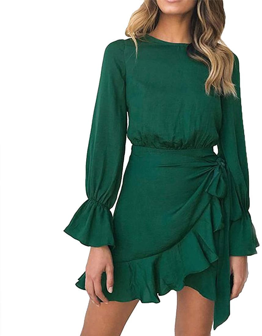 Green ruffle store wrap dress