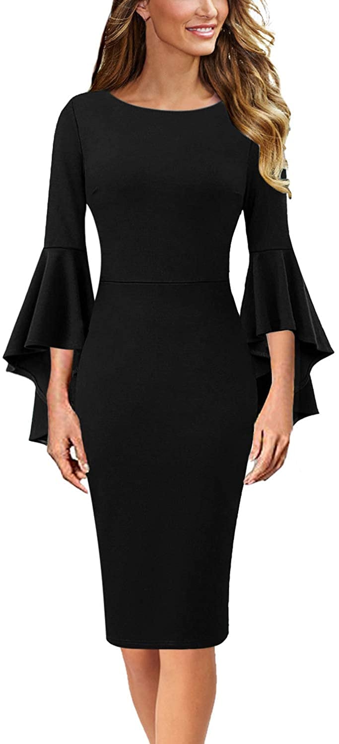 Vfshow Bell-Sleeve Pencil Sheath Dress