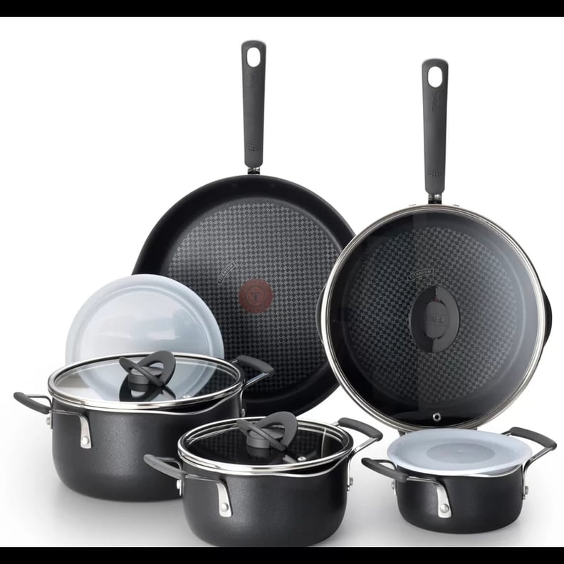 A Cookware Set: T-fal All-In-One 12 Piece Aluminum Non Stick Stackable Cookware Set