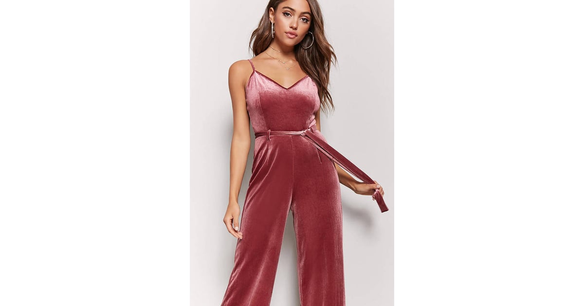 Forever 21 Velvet Belted Palazzo Jumpsuit | Holiday Jumpsuits ...