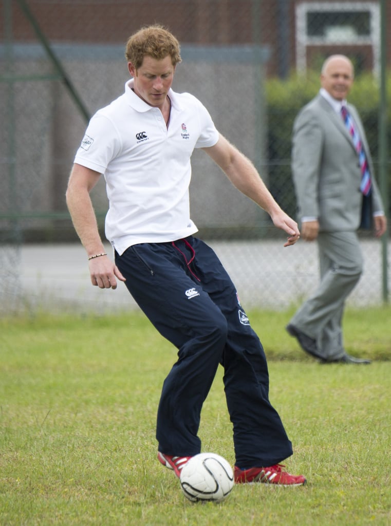 Harry showed off his footwork during a game of soccer at a Prince's Trust event in May 2014.
