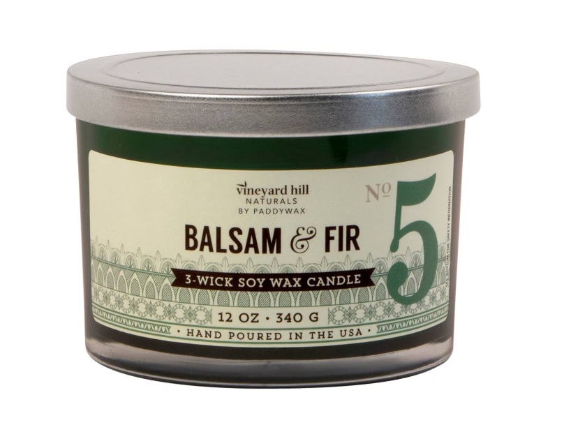 "I love these candles because they last for such a long time and the scent isn’t overpowering. I always enjoy giving candles as gifts because you can never have too many of them!"  
 Paddywax Balsam & Fir Candle  ($15)