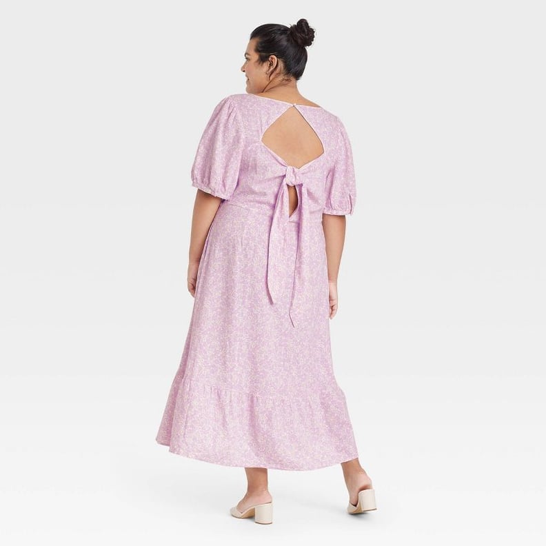 A Maxi Dress: Who What Wear Bishop Elbow Sleeve Tie-Back Dress
