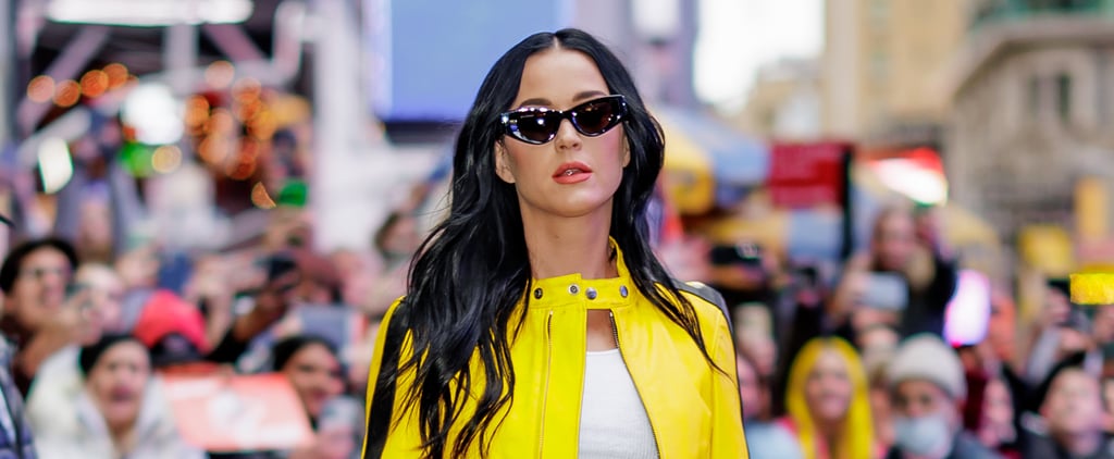 Katy Perry's Low-Rise Jeans and Yellow Moto Jacket in NYC