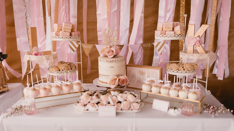 Pink white and gold baby top shower ideas