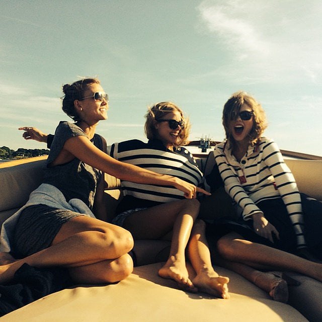 Meanwhile, this is how Taylor and Karlie do the boat scene. Nautical stripes and an easy knit dress make this so very classic and chic.
Source: Instagram user taylorswift