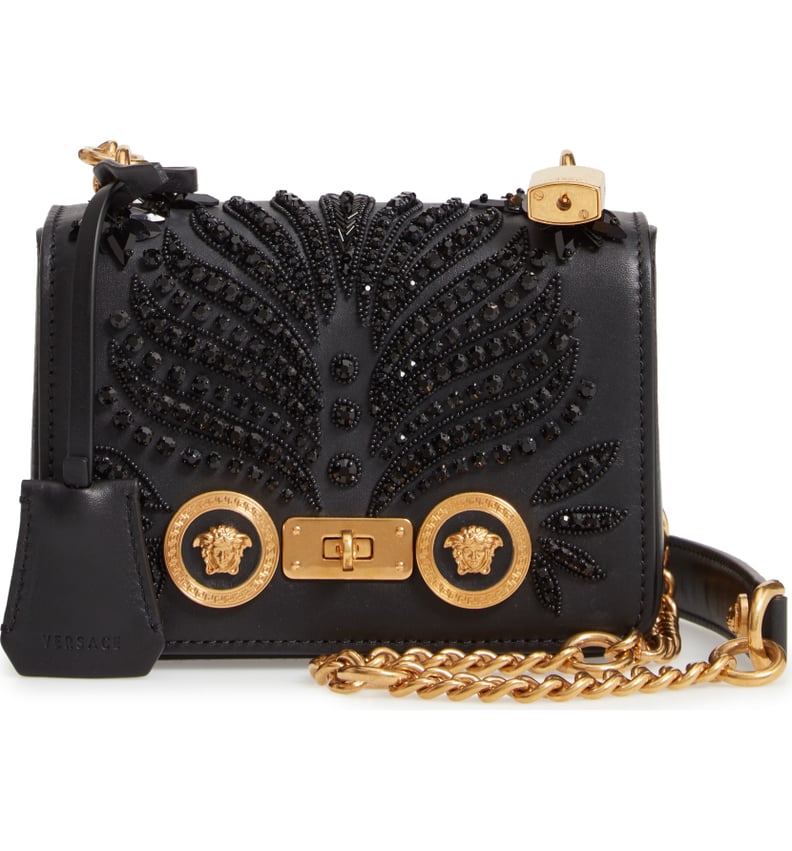 Versace Icon Crystal Embellished Leather Crossbody Bag