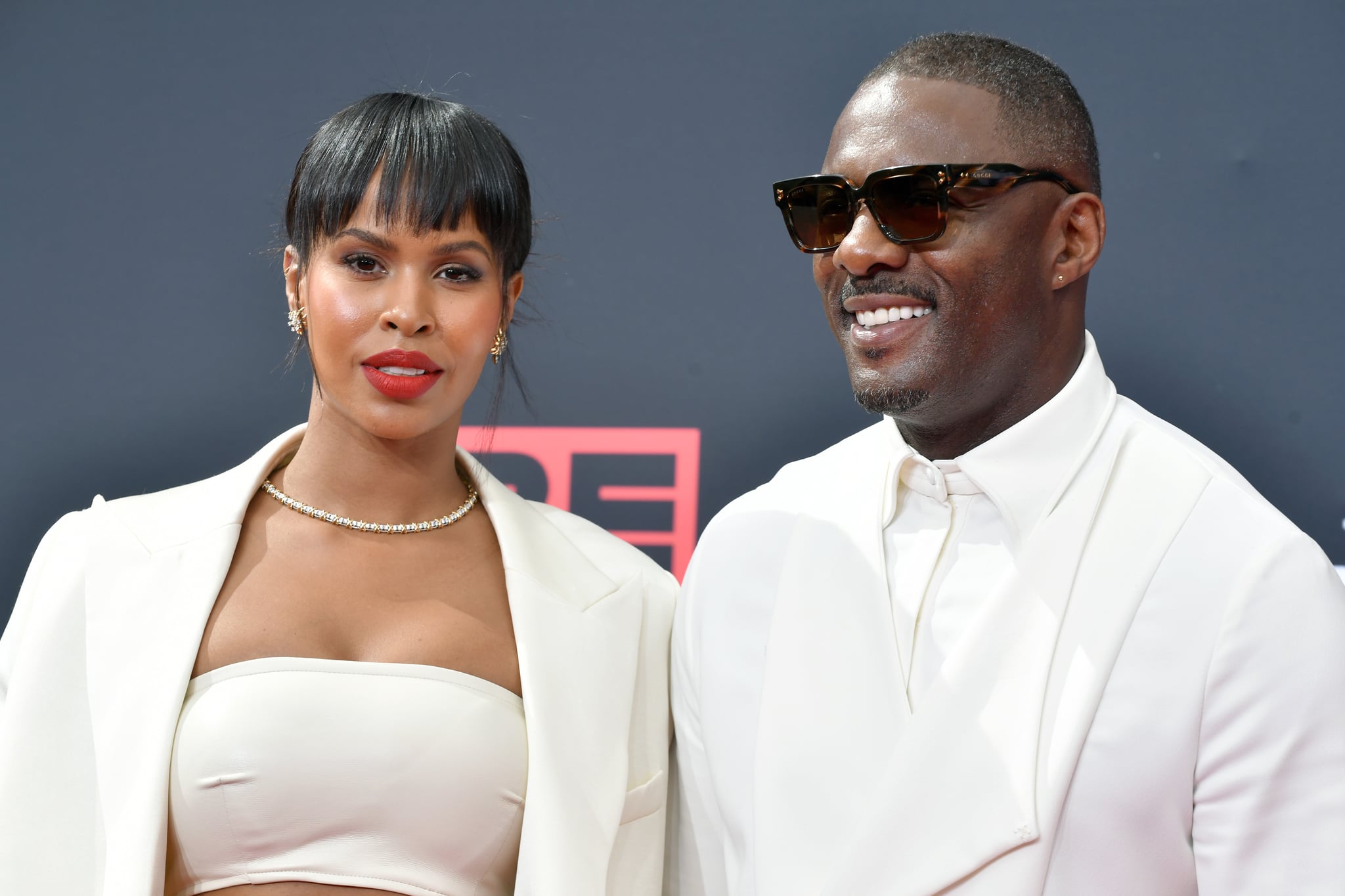 LOS ANGELES, CALIFORNIA - JUNE 26: (L-R) Sabrina Dhowre Elba and Idris Elba attend the 2022 BET Awards at Microsoft Theatre on June 26, 2022 in Los Angeles, California. (Photo by Rodin Eckenroth/FilmMagic)