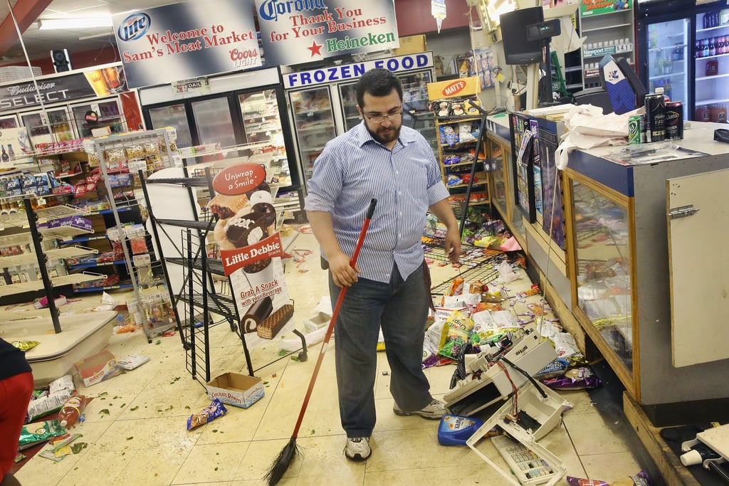 A business owner cleaned up his market after riots broke out in Ferguson, MO.