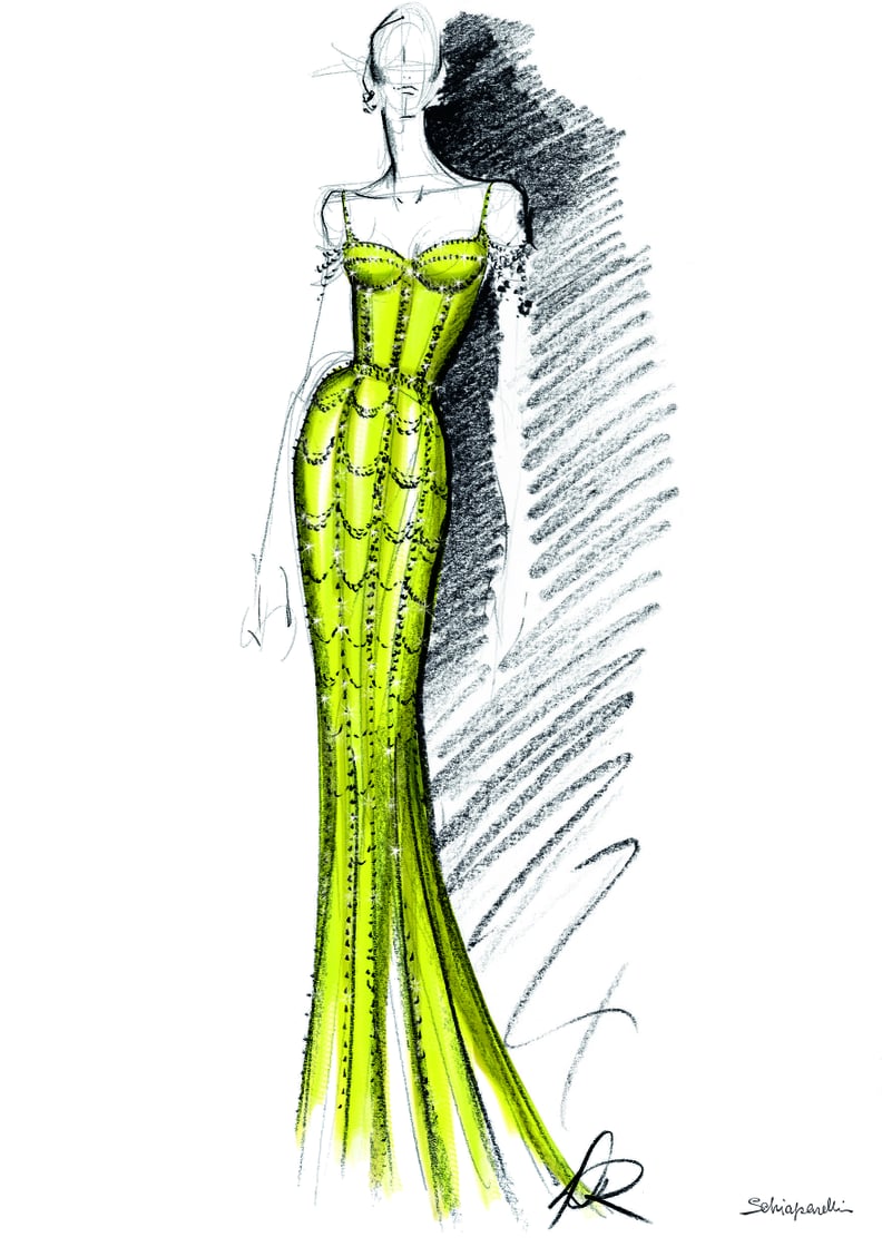 A Sketch of Michelle Obama's Custom Schiaparelli Haute Couture Gown