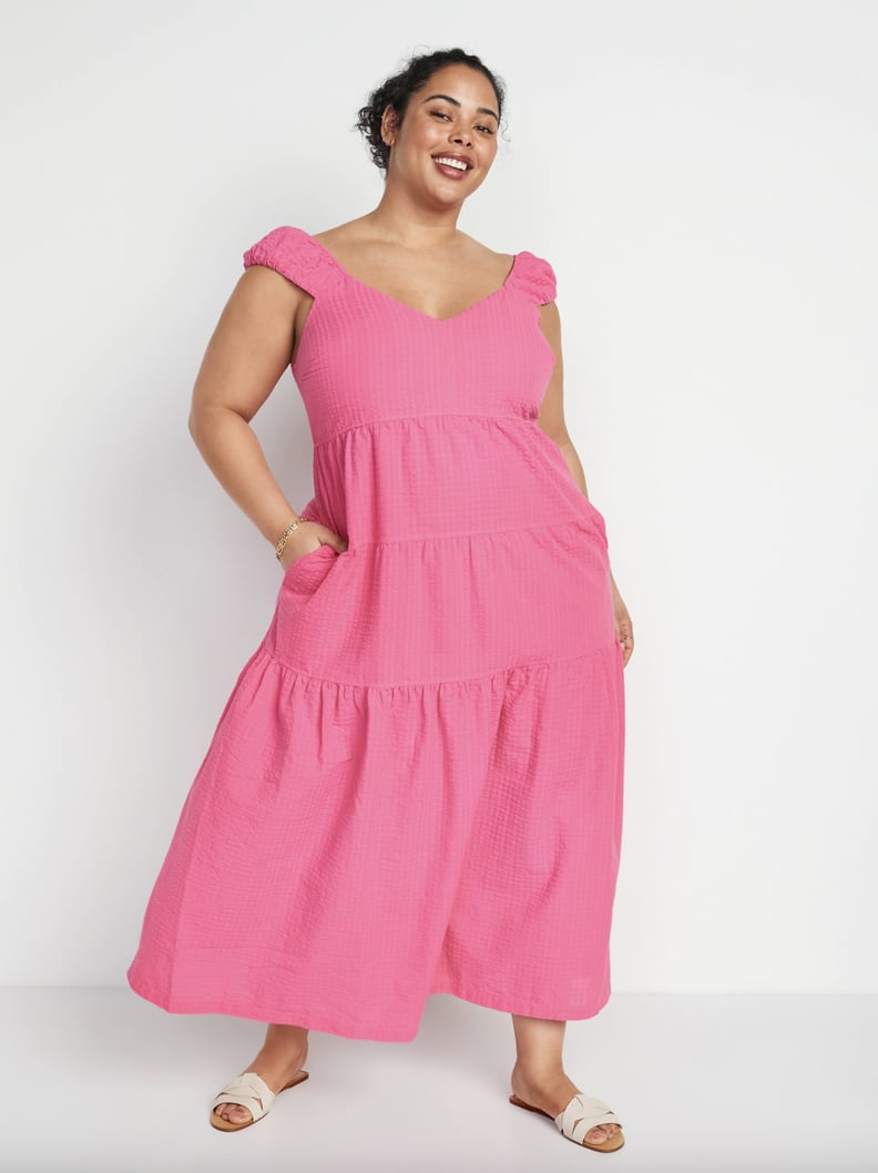 Old Navy Tiered Seersucker All-Day Dress in Party of Pink