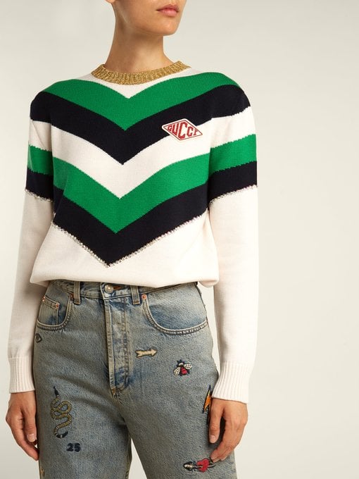 Gucci Chevron-Striped Wool Sweater