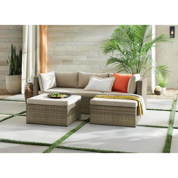 Hampton Bay Valley Peak 3-Piece All-Weather Gray Wicker Sectional Outdoor Patio Set