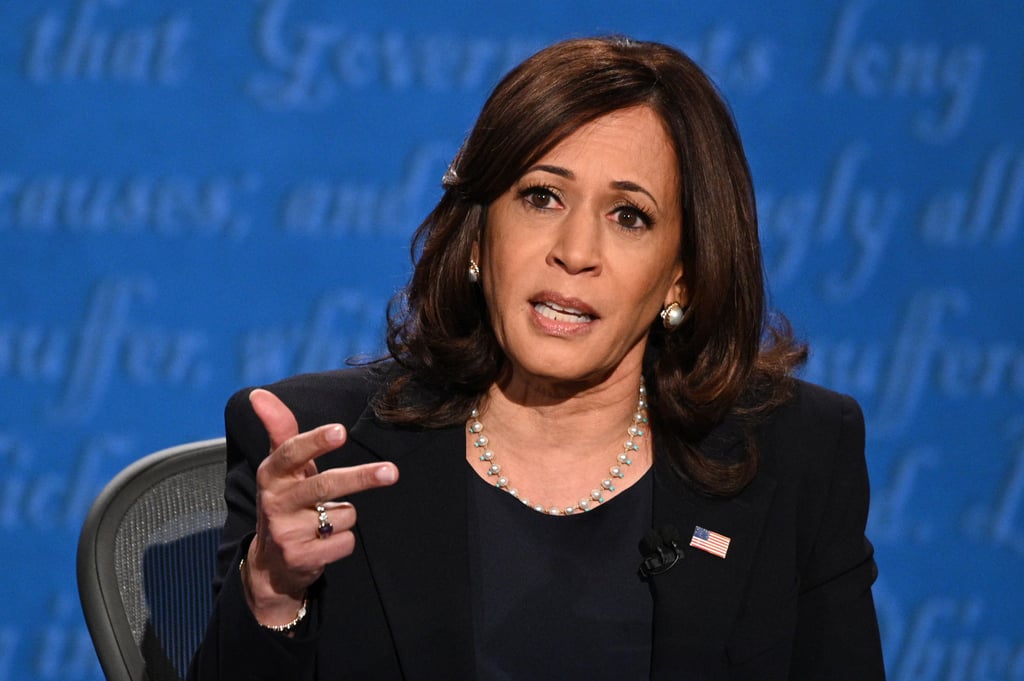 During the vice presidential debate on Oct. 7, Kamala wore a strand of shiny pearls with turquoise detailing to go with her smart black pantsuit. She also accessorized with a pair of matching pearl earrings.