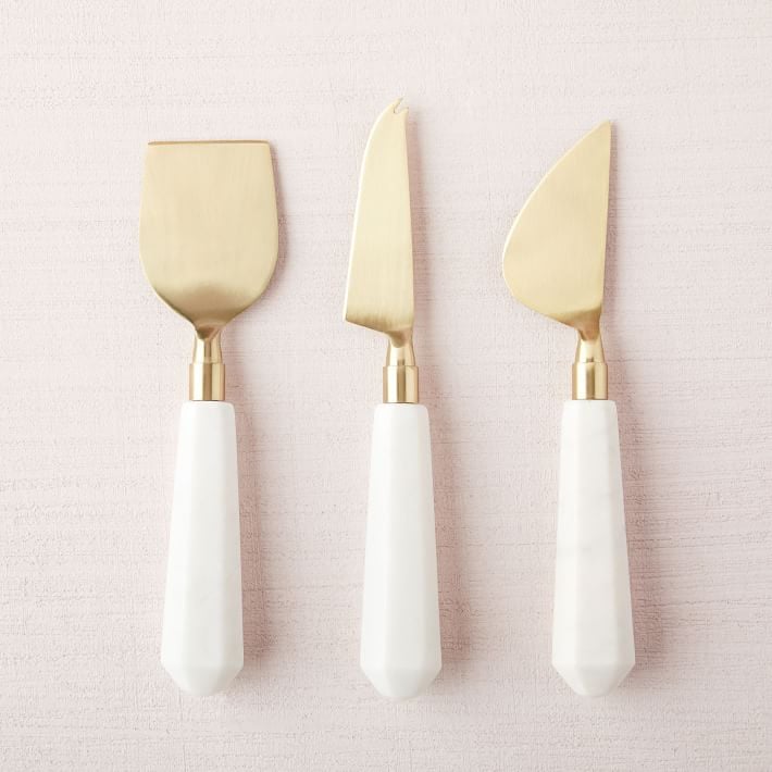 Marble & Brass Cheese Knives (Set of 3)