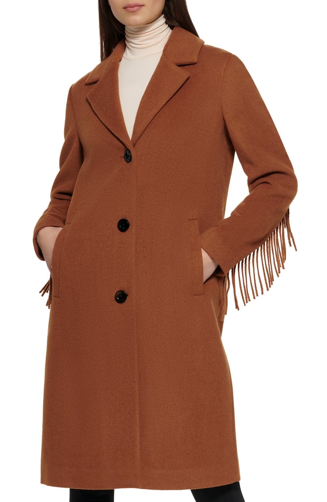 A Long Jacket: Kenneth Cole New York Notched Collar Wool Blend Fringe Coat