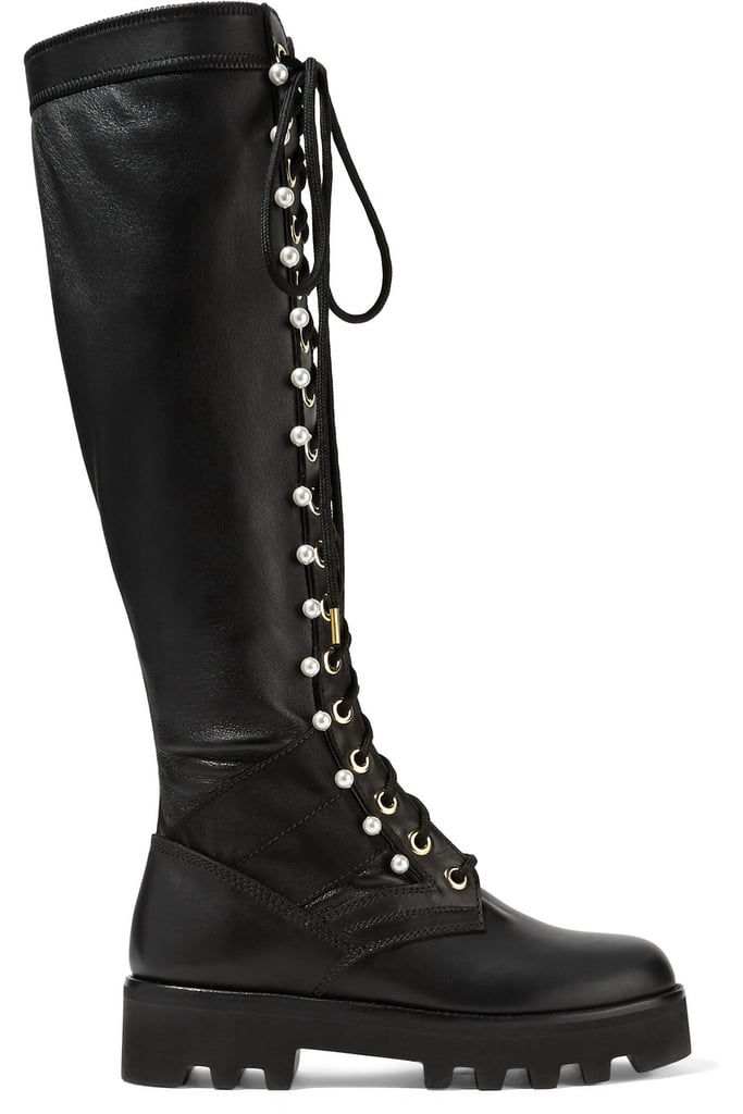Altuzarra Cosmo Faux Pearl-Embellished Leather Knee Boots