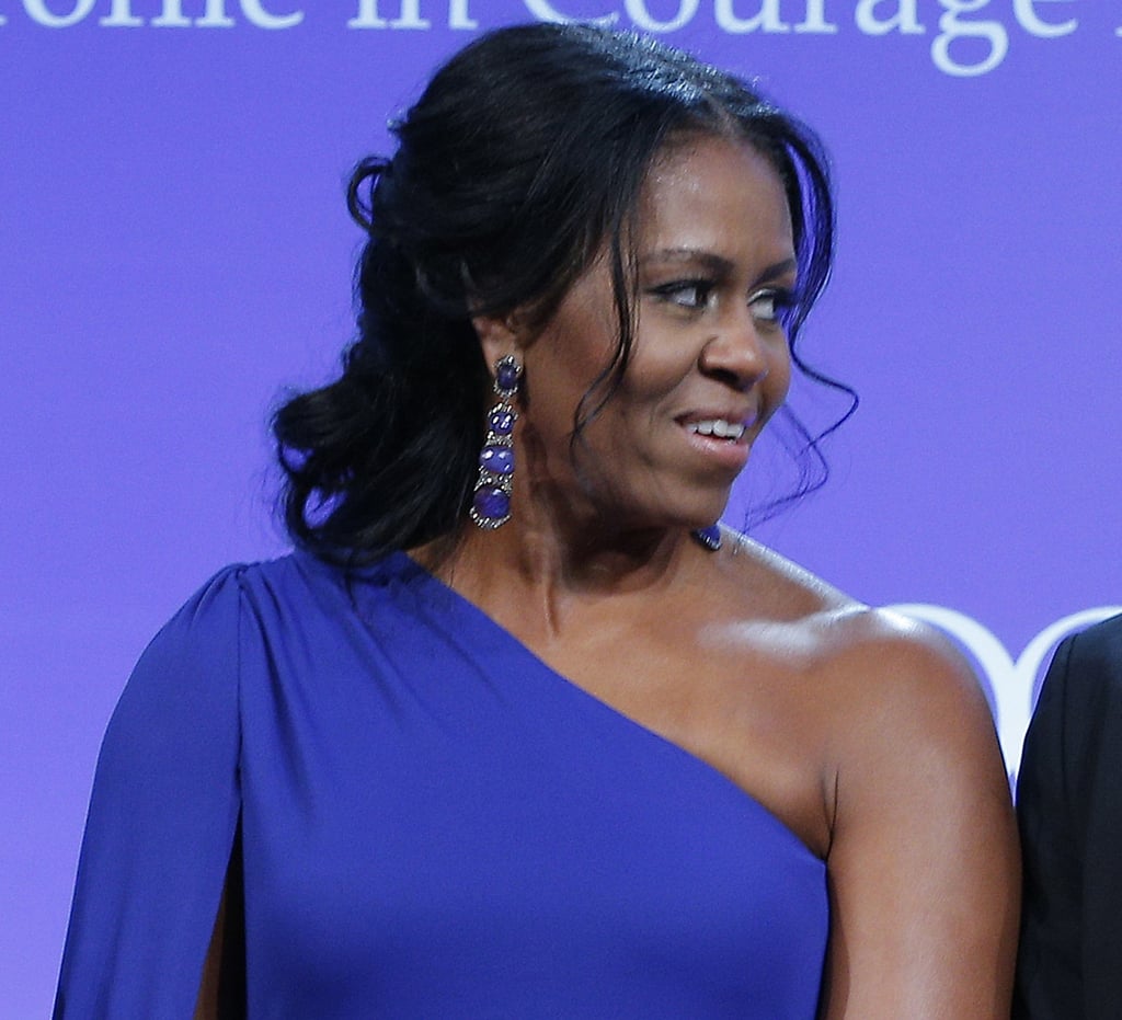 Michelle Obama Blue One Shoulder Dress